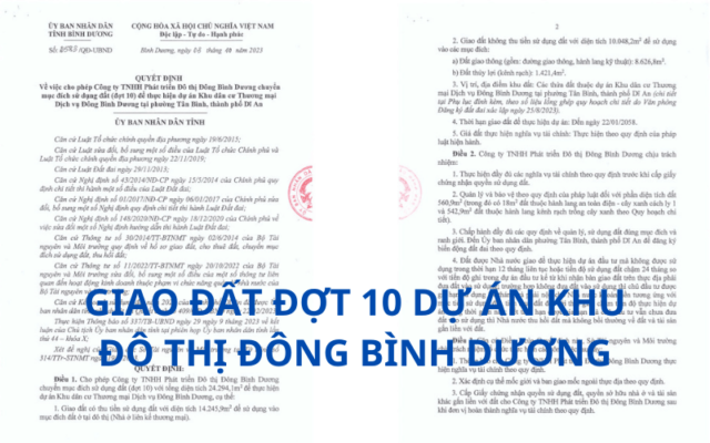 giao đất đợt 10 dự án khu đô thị Đông Bình Dương