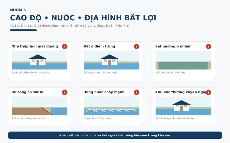 36 thế nhà đất xấu nên tránh khi mua nhà 13 Nhà đất thấp, điểm trũng, ngập nước và khu vực có nguy cơ sạt lở
